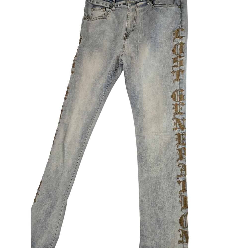 Waimea Mens 34x36 Lost Generation Embroidered Stacked Fit Jeans Bleach Wash NEW - Picture 2 of 13